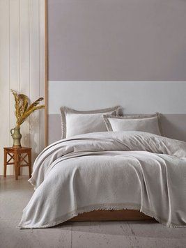 Жаккардовое покрывало с наволочками Saheser - Grace light grey евро 30254 фото