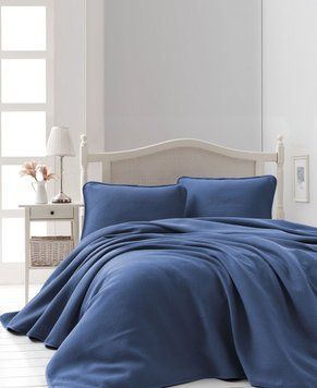 Жаккардовое покрывало с наволочками Saheser - Liv navy blue евро 30265 фото